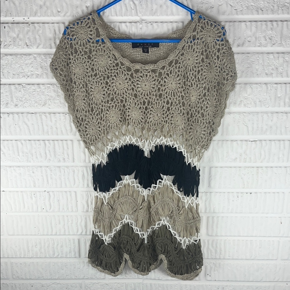 Fever Crochet Hand Knit Top in Beige, Black & White